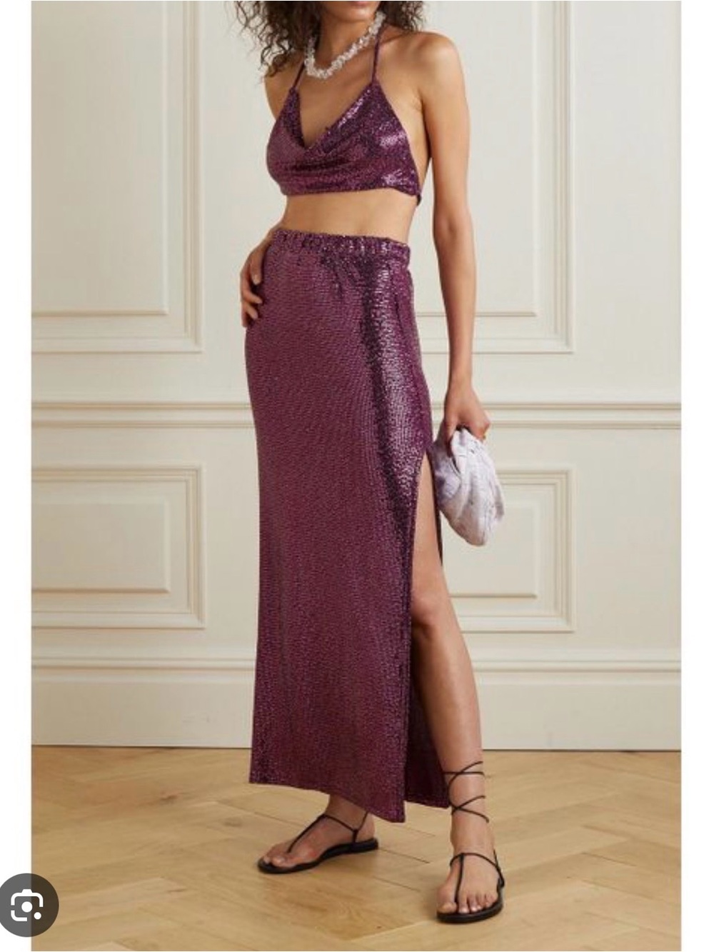 DODO BAR OR Lidiya Sequined Two-Piece Set in Deep Purple